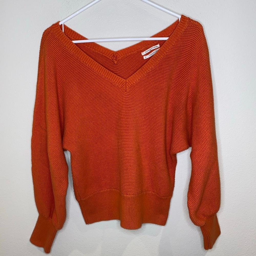 Anthropologie Orange V Neck Knitted Sweater Woman’s Size‎ Small
